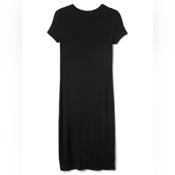 GAP - Black Midi rib-knit Dress with short sleeves. Lined. LARGE & XL - Picture 5 of 12